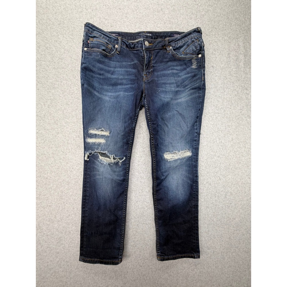 Vigoss The Thompson Tomboy Distressed‎ Jeans Dark Wash Ripped Straight Leg 32x27